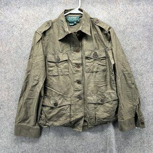 Lauren Ralph Lauren Military Jacket Womens Medium Green Silk Utility Safari